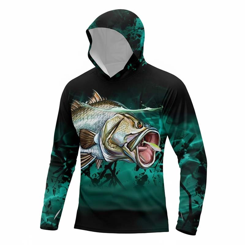 Fishing hoodie with integrated face gaiter